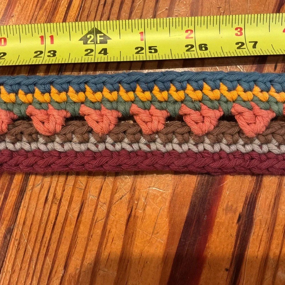 Lucky Brand Boho Crochet Knit Leather Belt Multicolor Brass Buckle Size 32